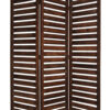 3 Panel Foldable Wooden Screen with Louver Pattern, Dark Brown