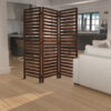 3 Panel Foldable Wooden Screen with Louver Pattern, Dark Brown