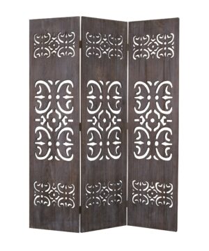 3 Panel Shinto Cut Out Design Foldable Room Divider, Brown