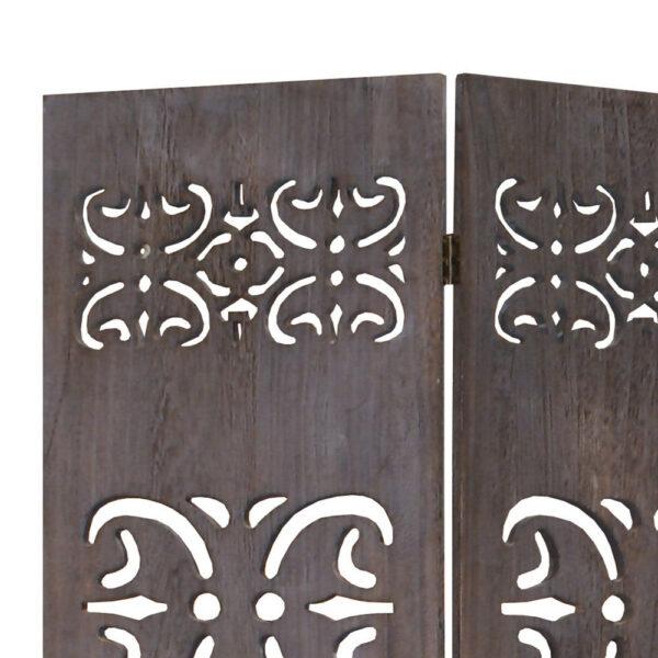 3 Panel Shinto Cut Out Design Foldable Room Divider, Brown