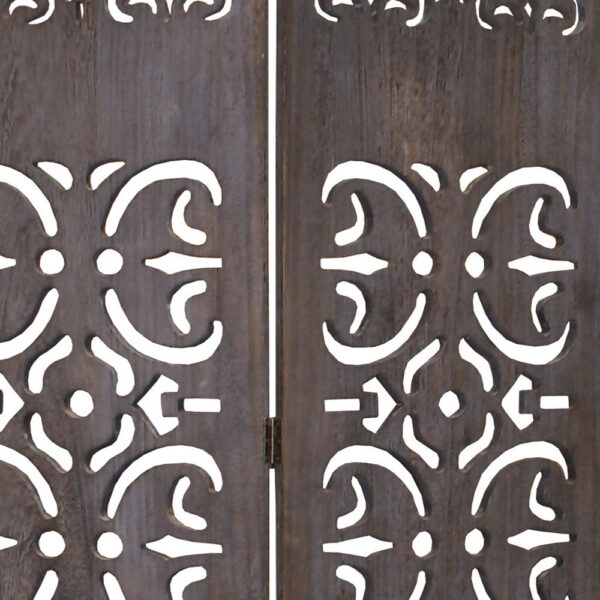 3 Panel Shinto Cut Out Design Foldable Room Divider, Brown