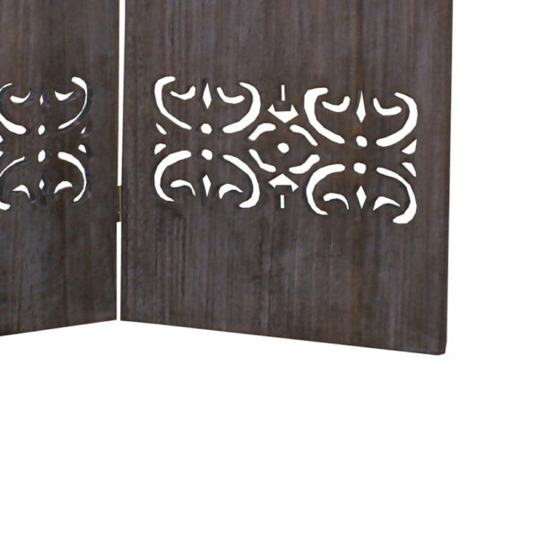 3 Panel Shinto Cut Out Design Foldable Room Divider, Brown