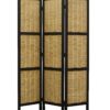 Cottage Style 3 Panel Room Divider with Willow Weaving, Black and Brown