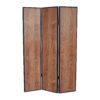 3 Panel Foldable Wooden Screen with Grain Details, Brown