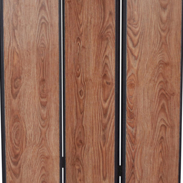 3 Panel Foldable Wooden Screen with Grain Details, Brown