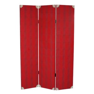 15022026699176f8ebfdc.jpeg Transitional 3 Panel Wooden Screen with Nailhead Trim, Red