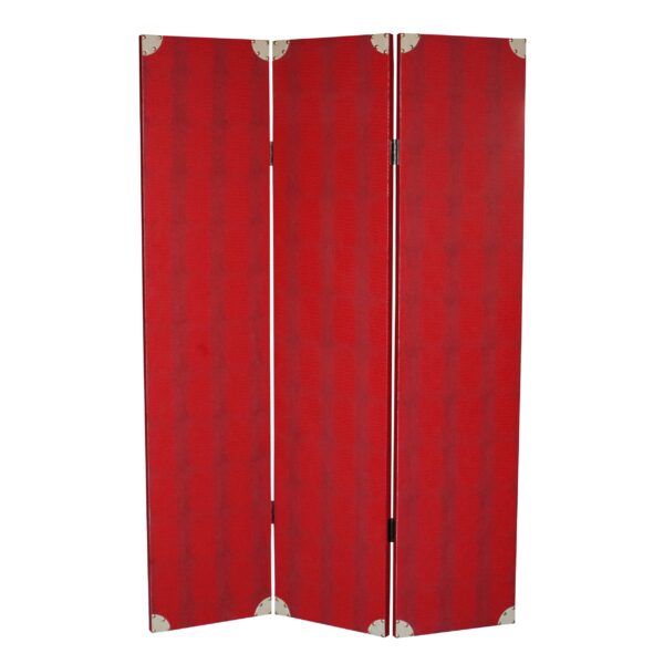 15022026699176f8ebfdc.jpeg Transitional 3 Panel Wooden Screen with Nailhead Trim, Red