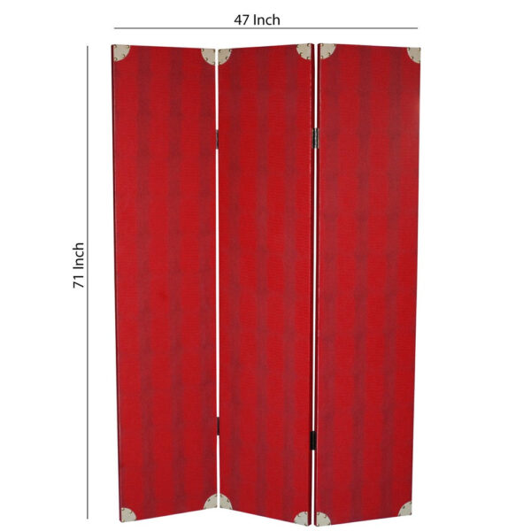 15022026699177049d0dd.jpeg Transitional 3 Panel Wooden Screen with Nailhead Trim, Red