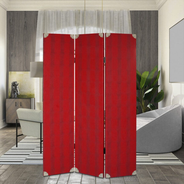 150220266991770600fde.jpeg Transitional 3 Panel Wooden Screen with Nailhead Trim, Red