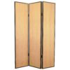 150220266991773c4ab31.jpeg Foldable 3 Panel Wooden Screen with Faux Leather Trim, Brown