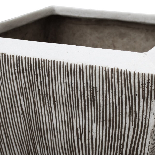 Hand Made Square Flower pot with Ribbed Design, White, Set of 3