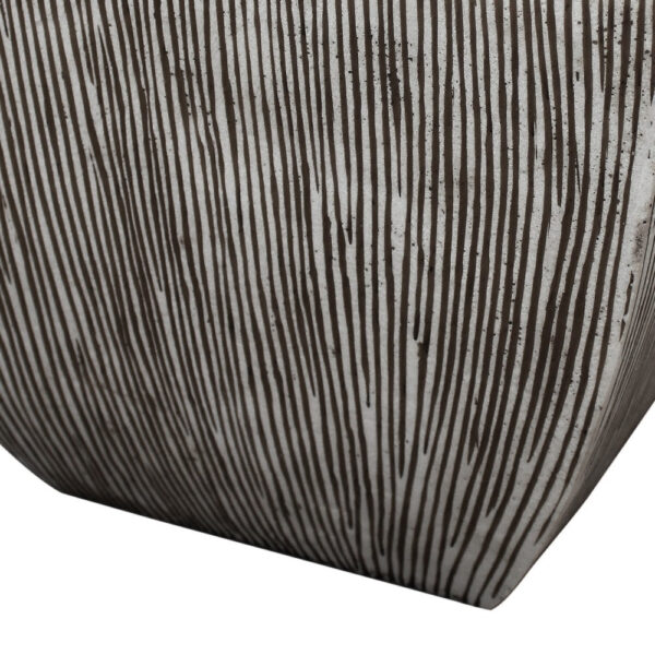 Hand Made Square Flower pot with Ribbed Design, White, Set of 3