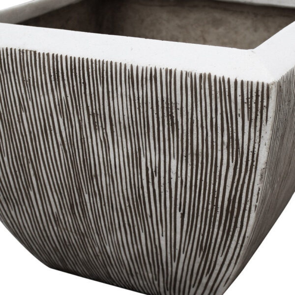 Hand Made Square Flower pot with Ribbed Design, White, Set of 3