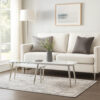 Coffee Table with Pull Out Tabletop, White and Silver