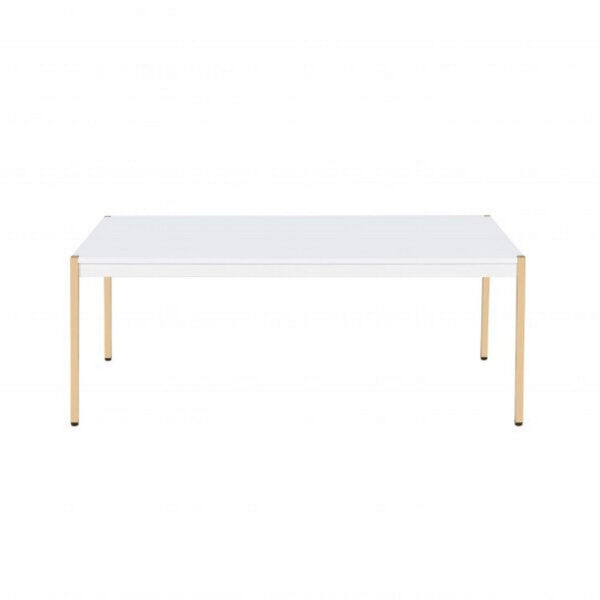 Coffee Table with Metal Tube Legs, White and Gold