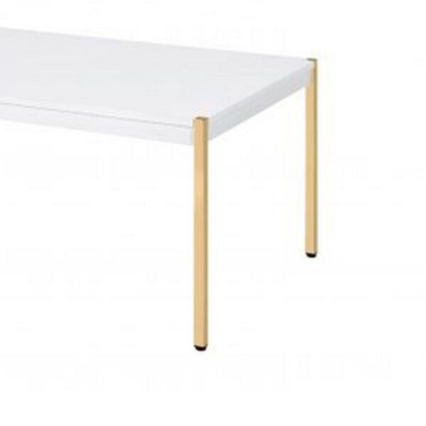 Coffee Table with Metal Tube Legs, White and Gold