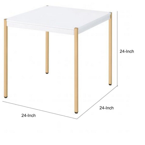 End Table with Metal Tube Legs, White and Gold
