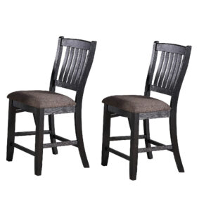 Chair with High Slatted Back Design, Set of 2, Dark Brown