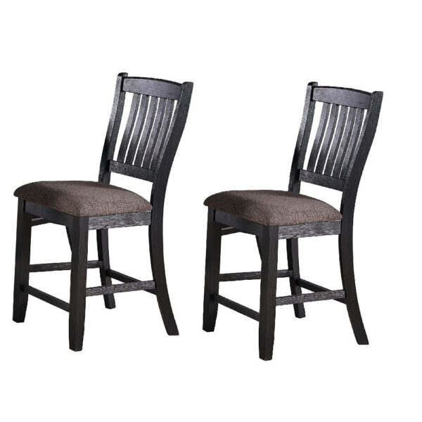 Chair with High Slatted Back Design, Set of 2, Dark Brown