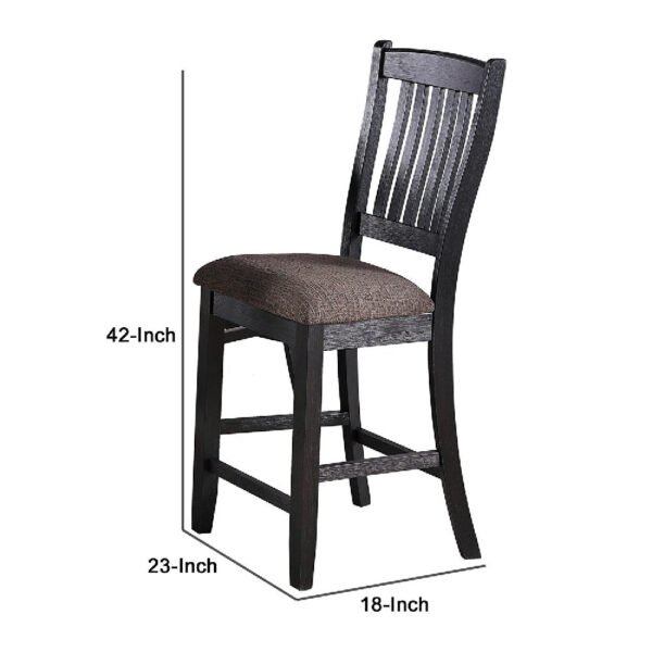 Chair with High Slatted Back Design, Set of 2, Dark Brown