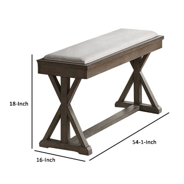 Dining Bench with Padded Seat and Double Pedestal Base, Beige