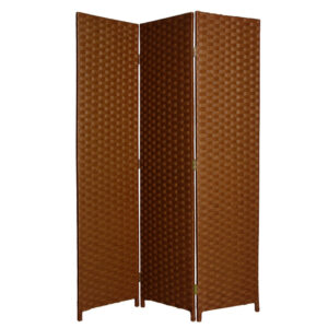 Wooden Foldable 3 Panel Room Divider with Streamline Design, Dark Brown