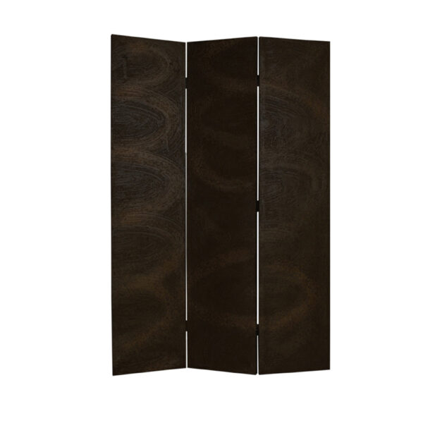 150220266991782625b54.jpeg Foldable 3 Panel Canvas Room Divider with Swirl Details, Dark Brown