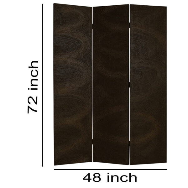 150220266991782c36d80.jpeg Foldable 3 Panel Canvas Room Divider with Swirl Details, Dark Brown