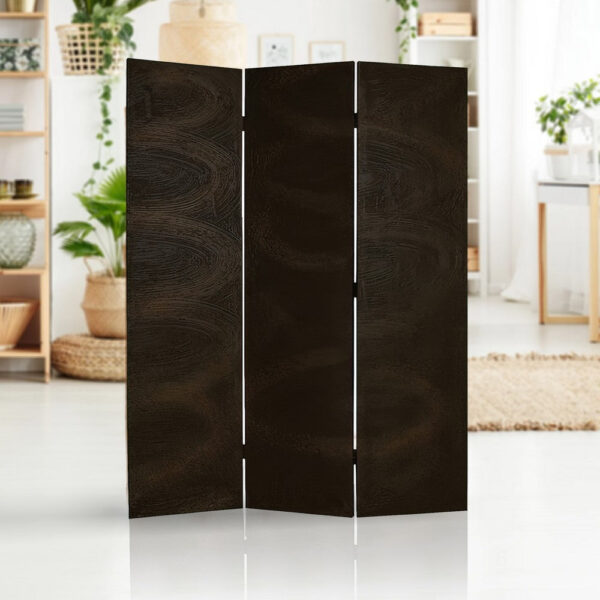 150220266991782da8e18.jpeg Foldable 3 Panel Canvas Room Divider with Swirl Details, Dark Brown