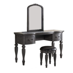1502202669917830b1d00.jpeg 3 Piece Vanity Set with Carved Mirror and Turned Legs, Gray