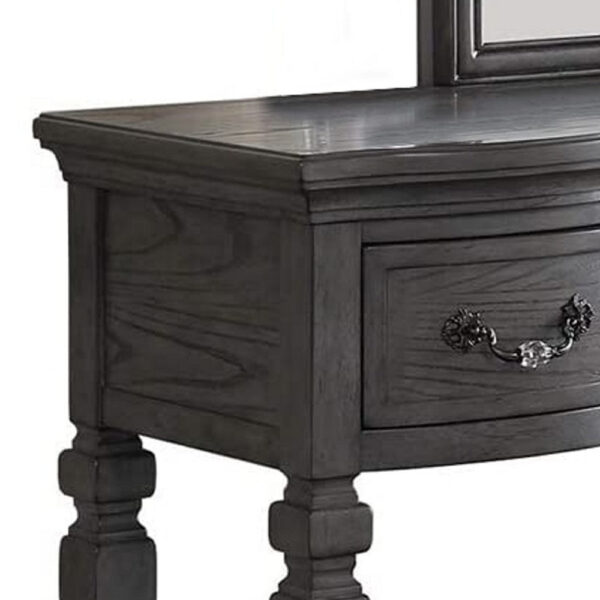 3 Piece Vanity Set with Carved Mirror and Turned Legs, Gray