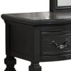 3 Piece Vanity Set with Carved Mirror and Turned Legs, Black