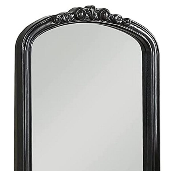 3 Piece Vanity Set with Carved Mirror and Turned Legs, Black