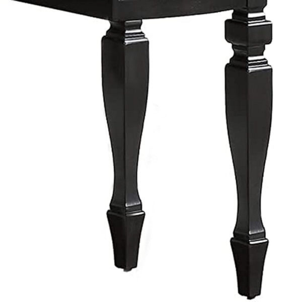 3 Piece Vanity Set with Carved Mirror and Turned Legs, Black