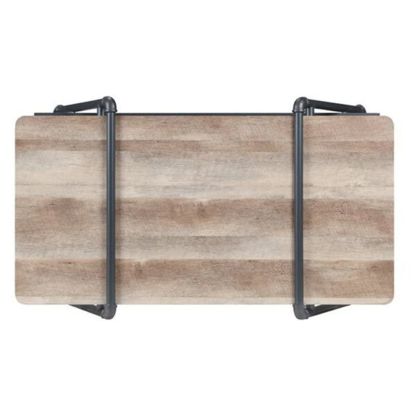 Coffee Table with Wooden Top and Mesh Shelf, Brown and Black