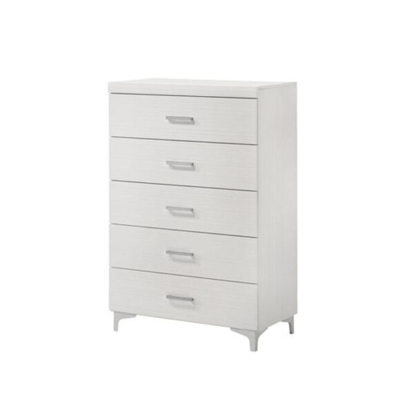 Chest with 5 Drawers and Wooden Frame, White