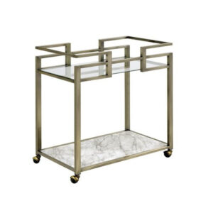 15022026699178eef0841.jpeg 2 Tier Serving Cart with Faux Marble and Metal Frame, Silver
