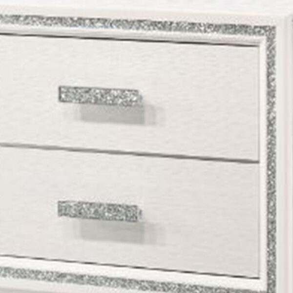 Nightstand with 2 Drawers and Shimmer Accent Trim, White