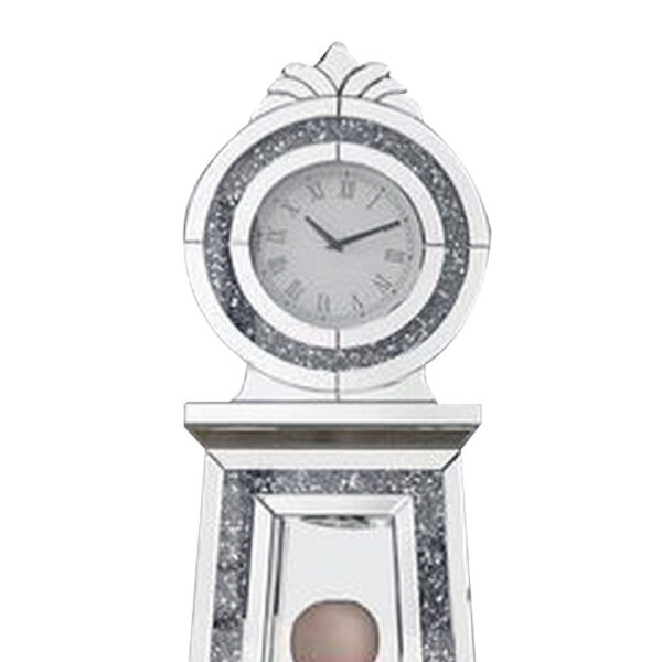 Mirrored Grandfather Clock with 3 Open Compartments, Silver