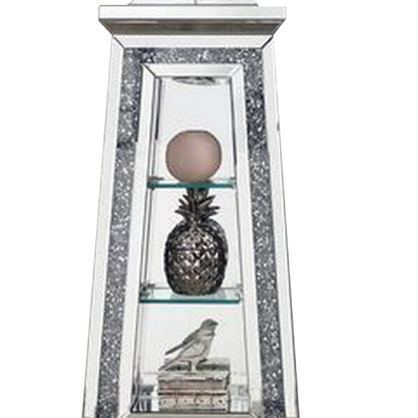 Mirrored Grandfather Clock with 3 Open Compartments, Silver
