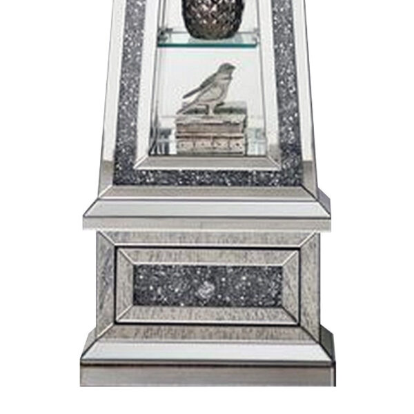 Mirrored Grandfather Clock with 3 Open Compartments, Silver