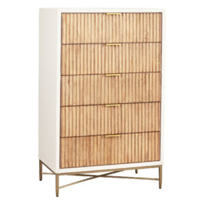Chest with 5 Corrugated Panel Drawers and Metal Base, White