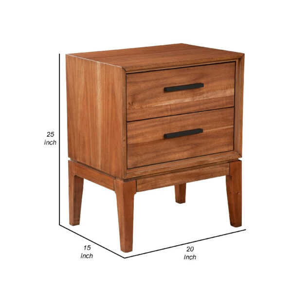Nightstand with 2 Drawers and Wooden Frame, Brown