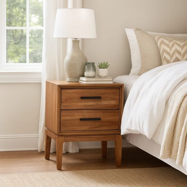Nightstand with 2 Drawers and Wooden Frame, Brown