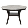 Kate 47 Inch Round Dining Table with Faux Marble Top, White and Brown