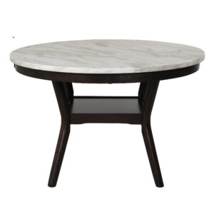 15022026699179e268160.jpeg Kate 47 Inch Round Dining Table with Faux Marble Top, White and Brown