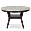 Kate 47 Inch Round Dining Table with Faux Marble Top, White and Brown