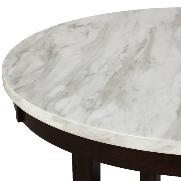 Kate 47 Inch Round Dining Table with Faux Marble Top, White and Brown