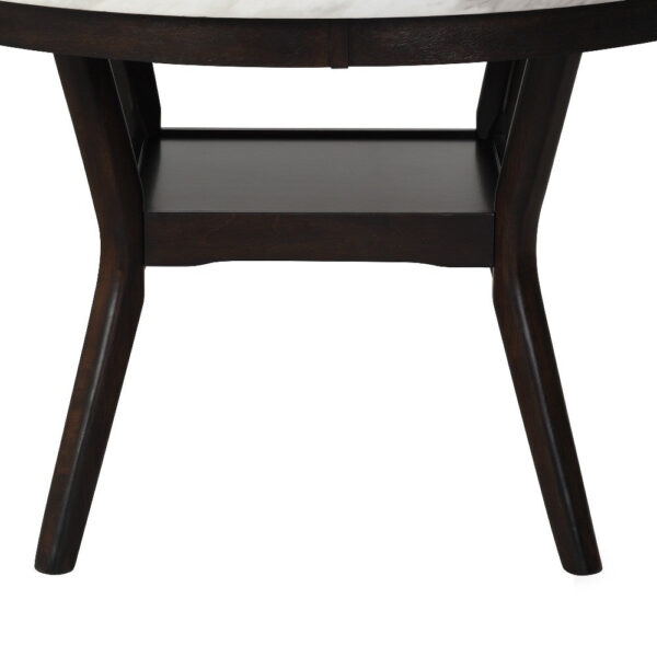 Kate 47 Inch Round Dining Table with Faux Marble Top, White and Brown