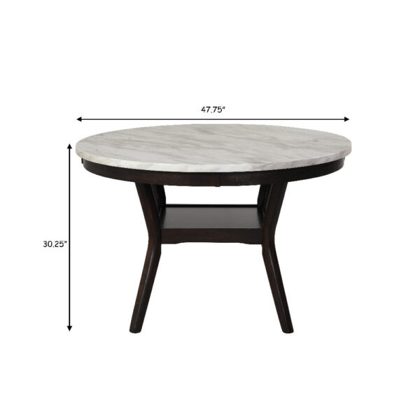 Kate 47 Inch Round Dining Table with Faux Marble Top, White and Brown